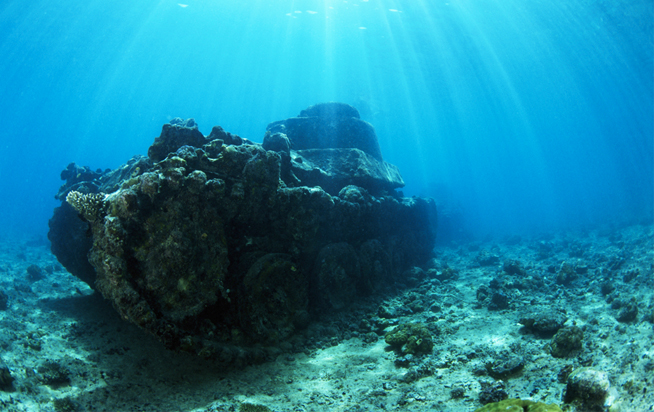 Tanks have been submerged off the coast of Dubai to encourage marine life and scubadiving (pictures from similar project in Papua New Guinea)