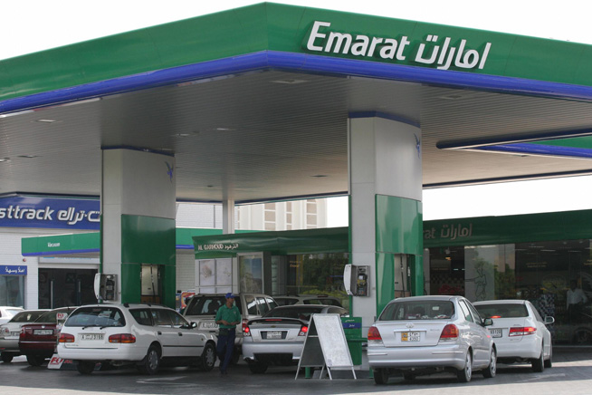 A picture shows a Gas station in Dubai,