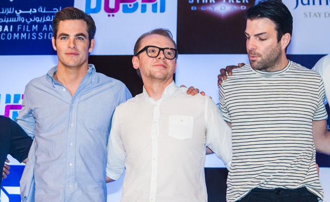 star trek press conference in Dubai chris pine, simon pegg, zachary quinto